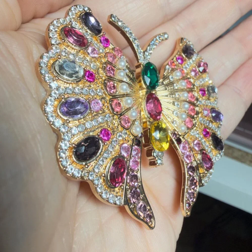 Butterfly Brooch Multicolor Rhinestone Statement Pin 2.75 Inch - Picture 4 of 6